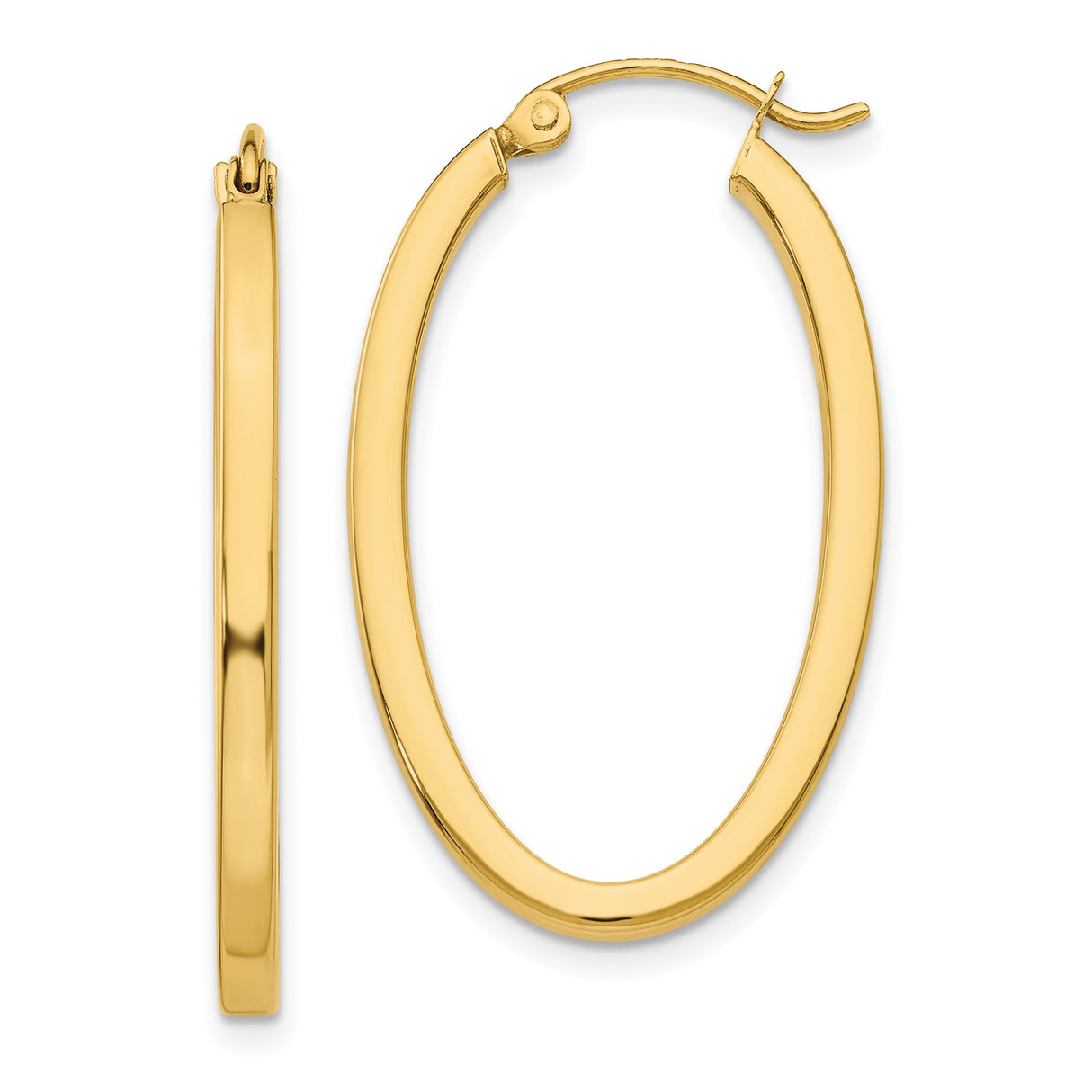 14k Yellow Gold Oval Hoop Earrings, Polished Sleek Finish, Lightweight Classic Design for Women