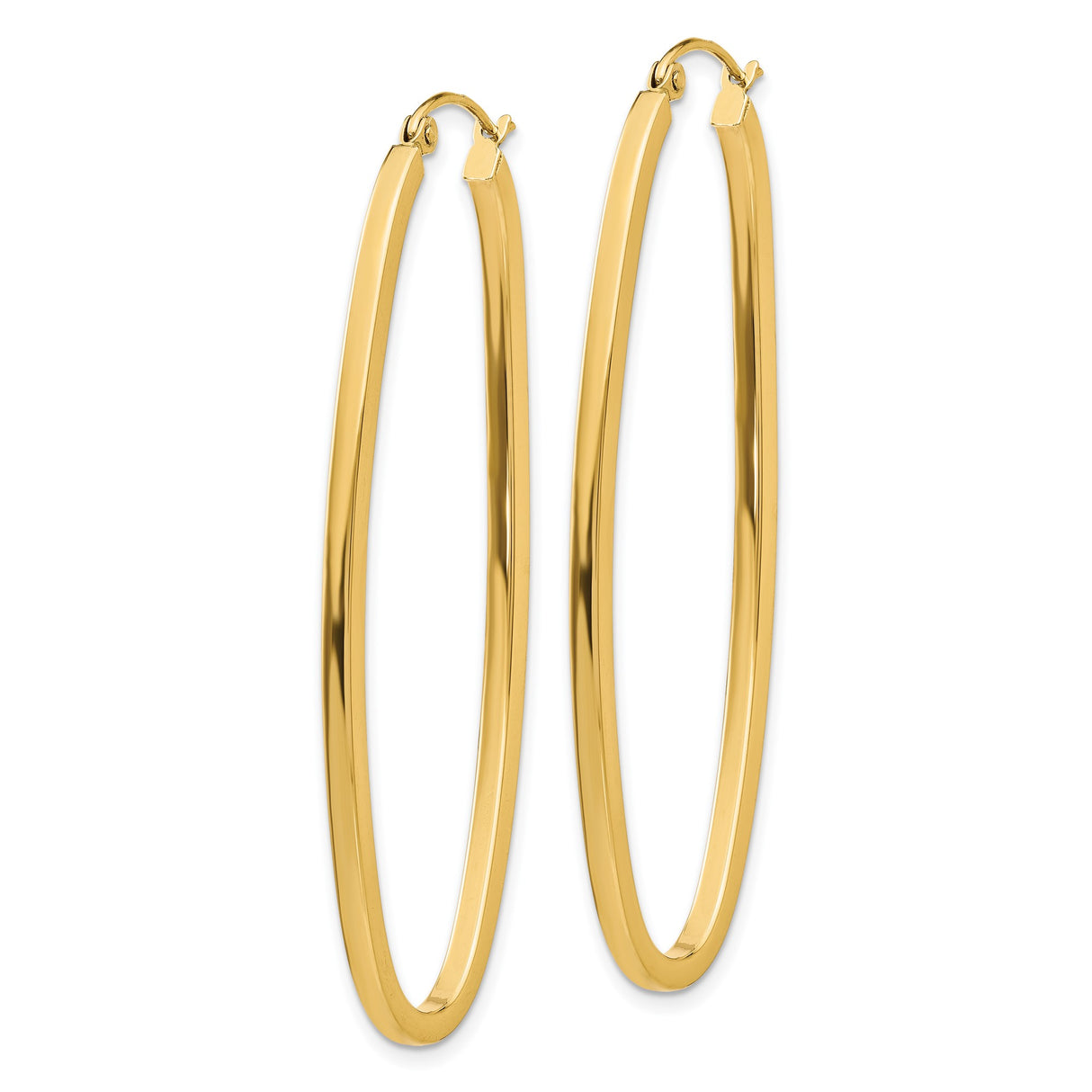 14k Yellow Gold Oval Hoop Earrings, Elongated Lightweight Polished Tube Design for Women