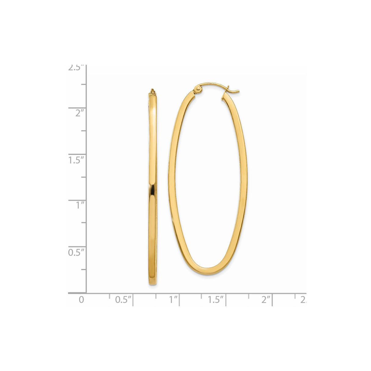 14k Yellow Gold Oval Hoop Earrings, Elongated Lightweight Polished Tube Design for Women