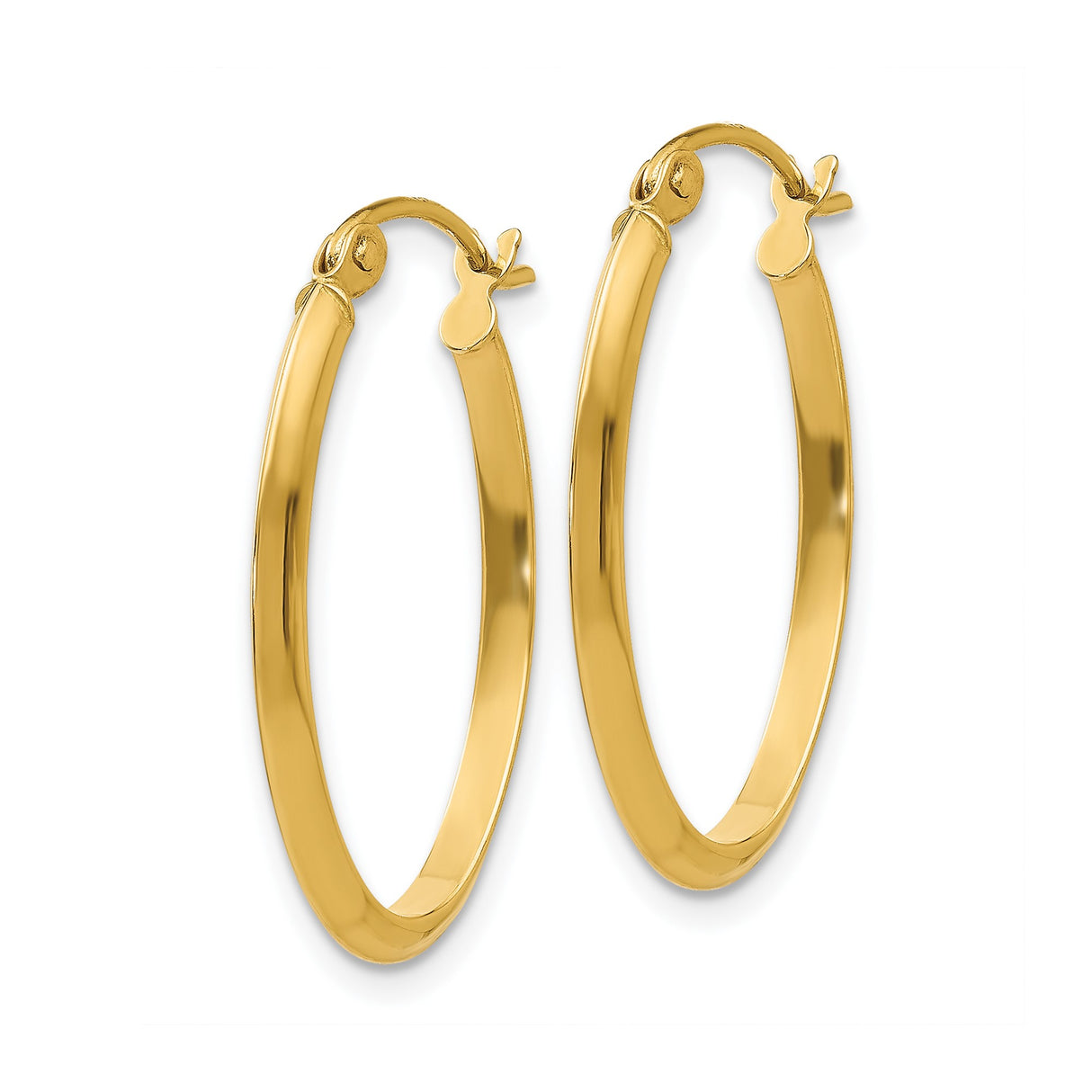 14k Yellow Gold Oval Hoop Earrings with Snapback Closure, Polished Lightweight Design for Women