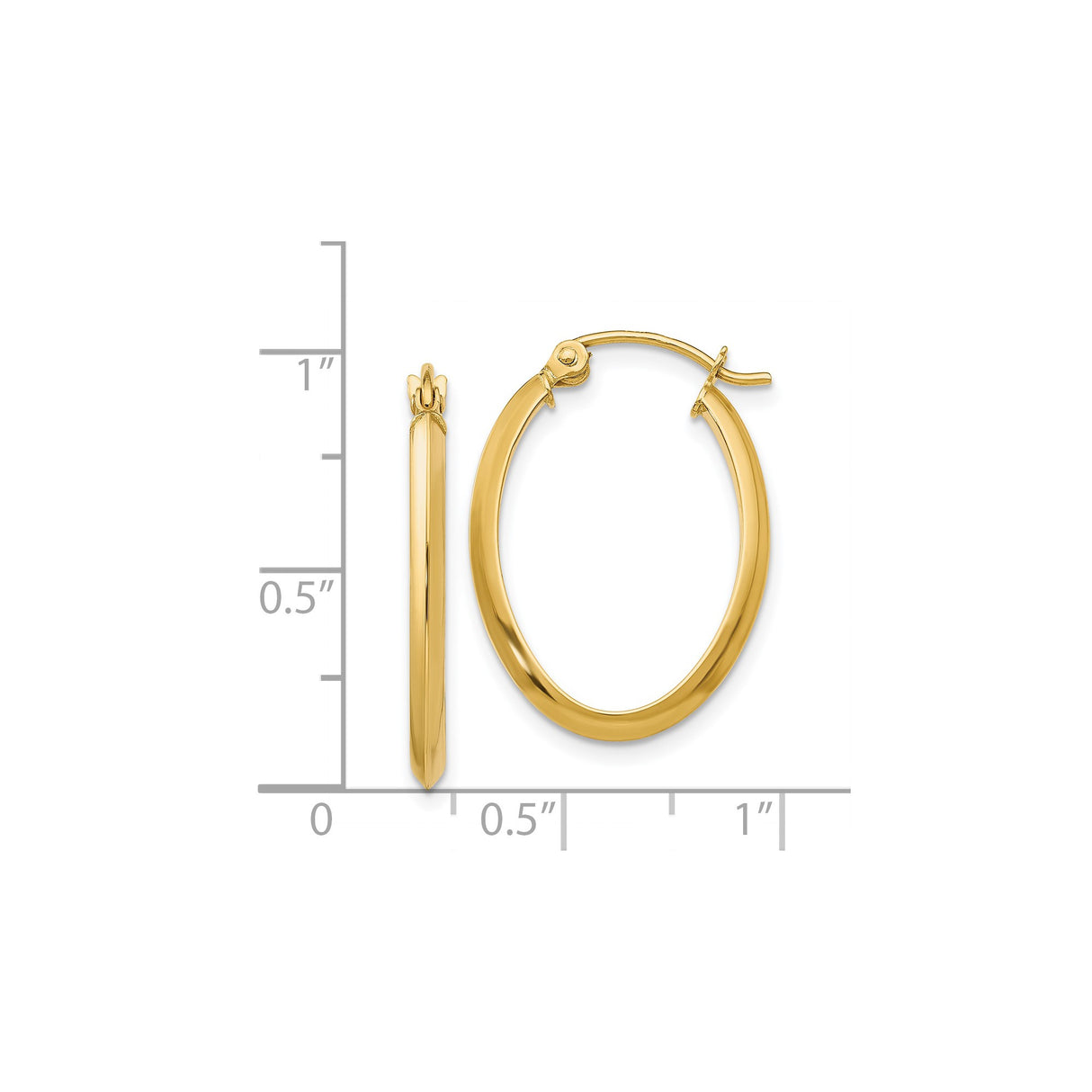 14k Yellow Gold Oval Hoop Earrings with Snapback Closure, Polished Lightweight Design for Women