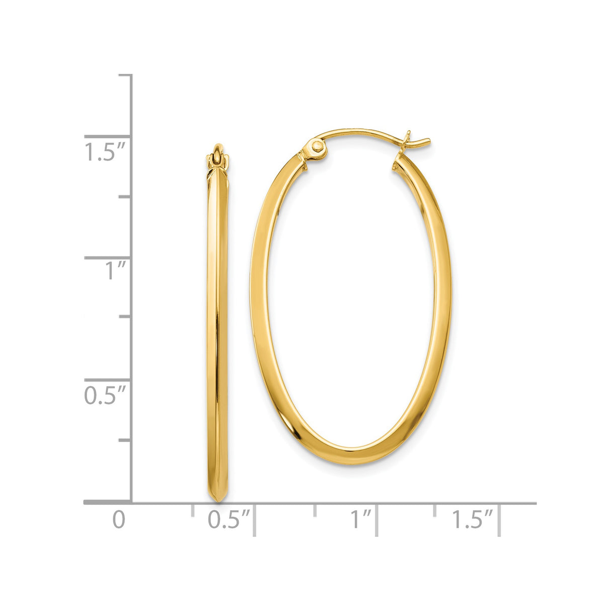 14k Yellow Gold Oval Hoop Earrings with Hinged Closure, High Polish Finish, Minimalist Design