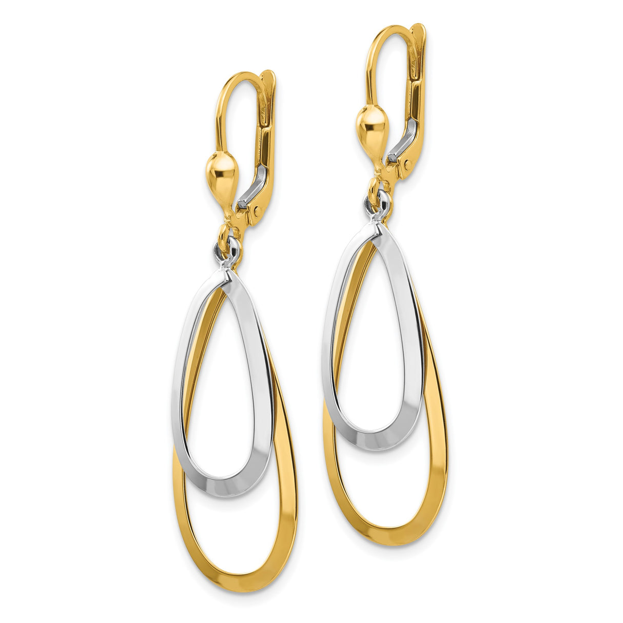 14k Yellow Gold Dangle Earrings with Interlocking Teardrop Design, Leverback Closures