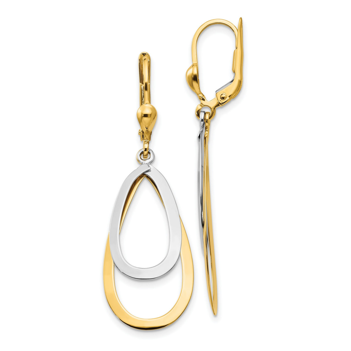 14k Yellow Gold Dangle Earrings with Interlocking Teardrop Design, Leverback Closures