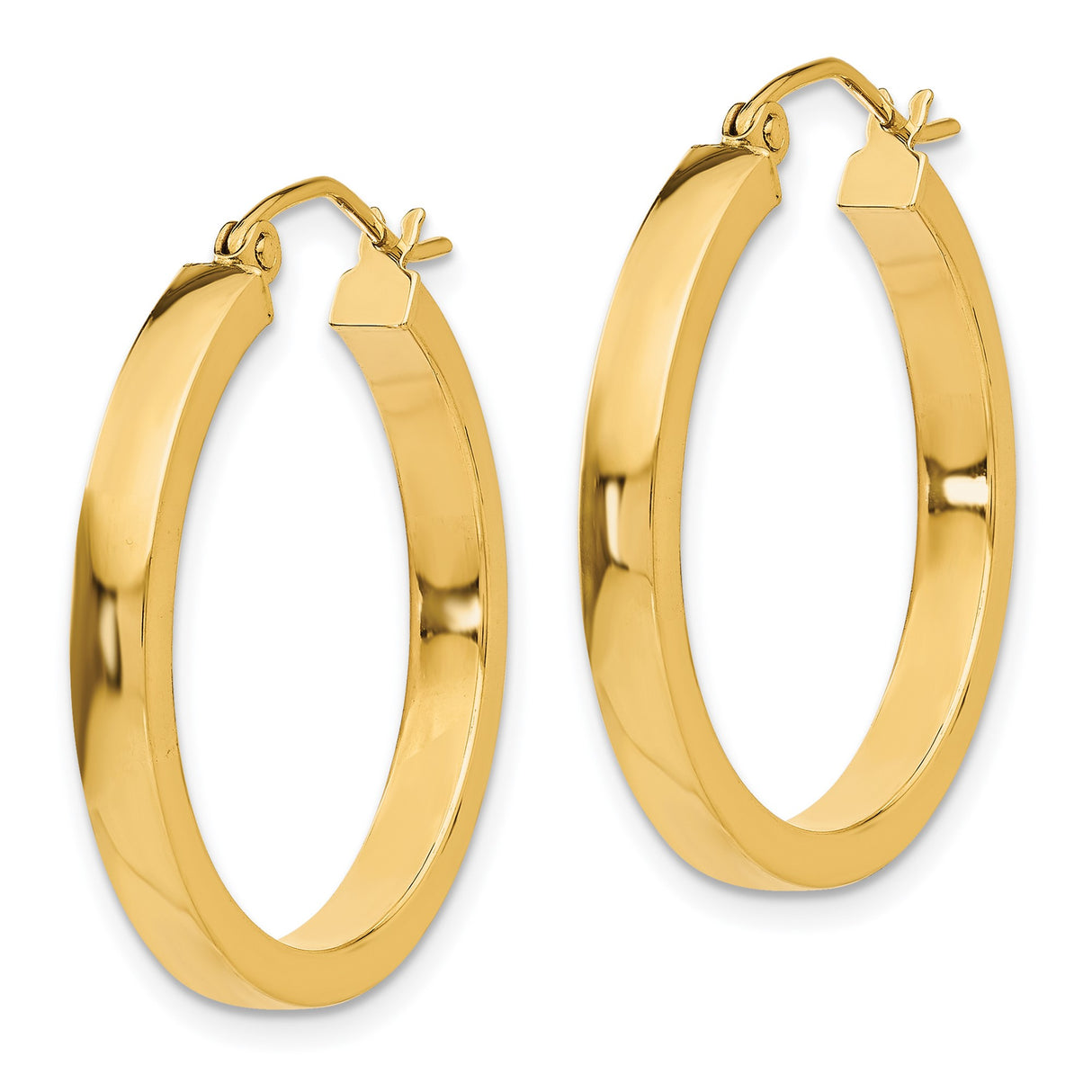 14k Yellow Gold Hoop Earrings, Classic Polished Tube Design, Lightweight and Minimalist Style
