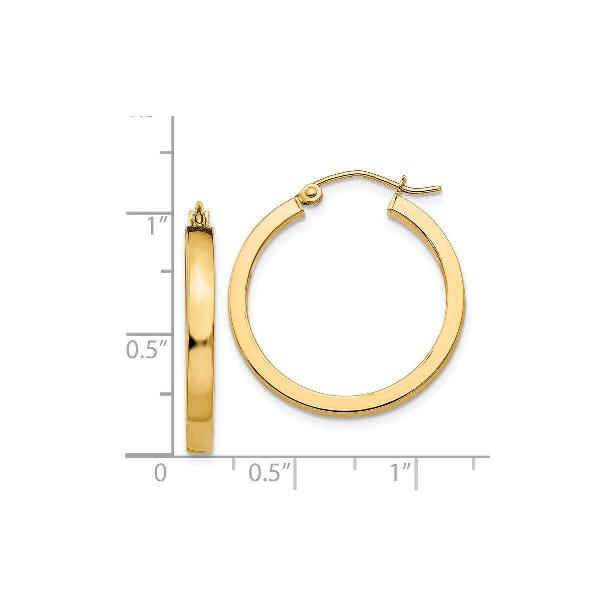 14k Yellow Gold Hoop Earrings, Classic Polished Tube Design, Lightweight and Minimalist Style