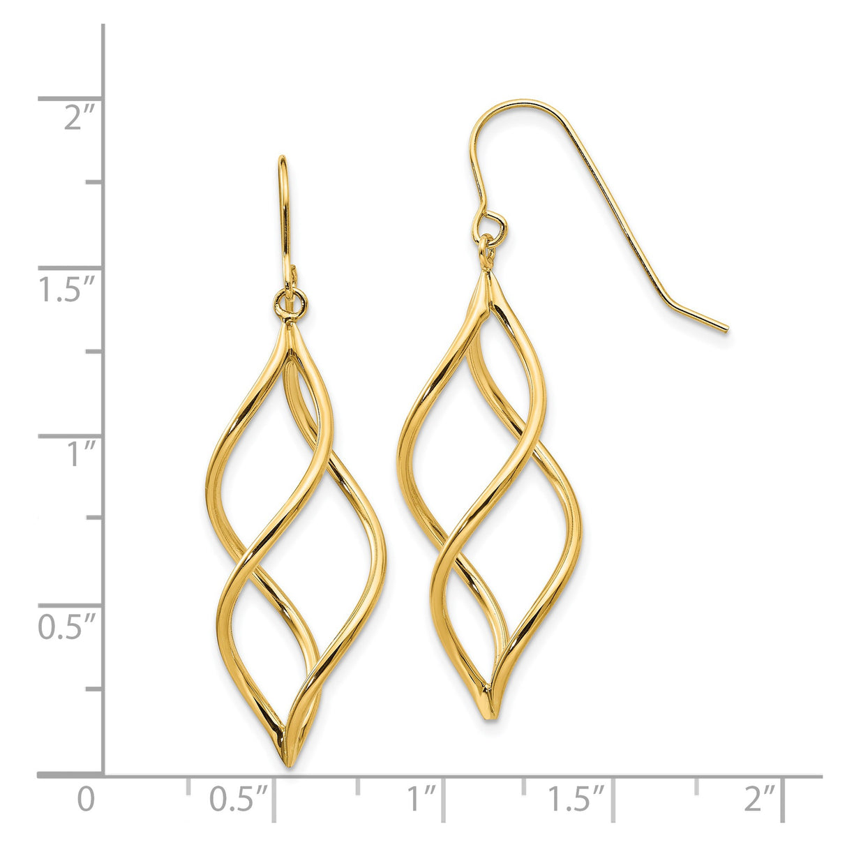 14k Yellow Gold Dangle Earrings with Twisted Open Marquise Design for Women