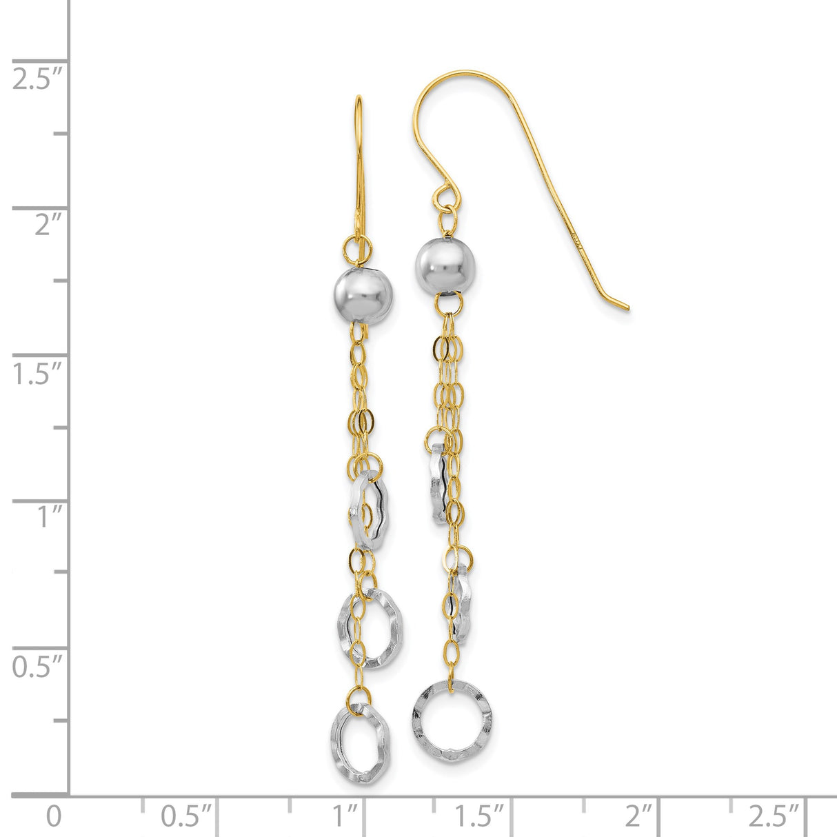 14k Two-Tone Gold Dangle Earrings, Yellow Gold Chains with White Gold Textured Oval Links, Modern Drop Design