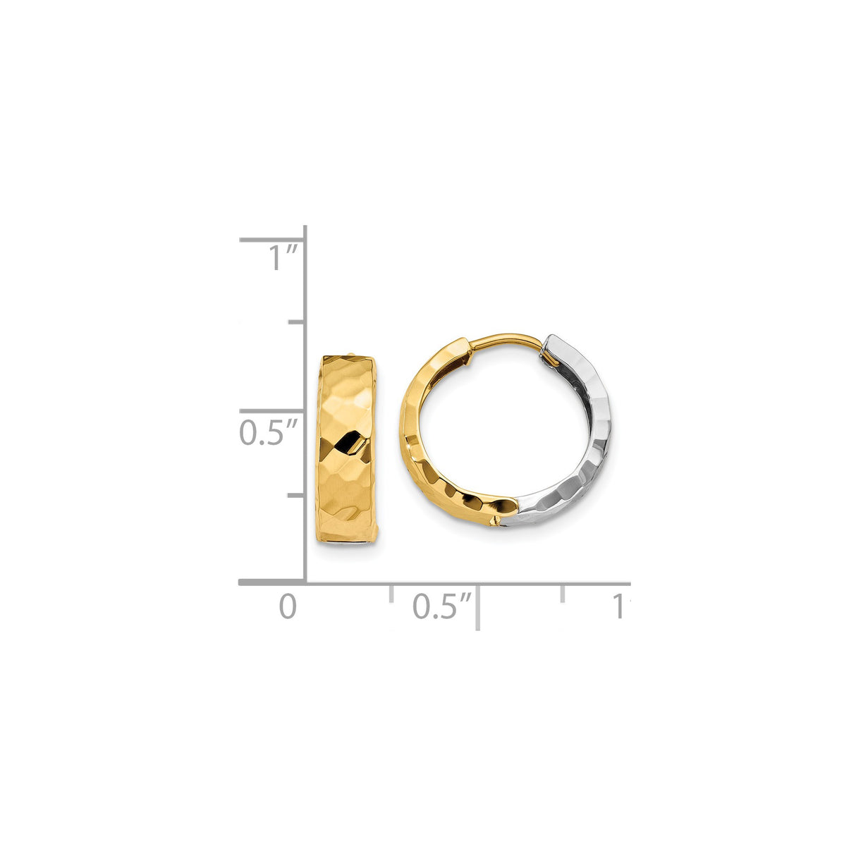 14k Two-Tone Gold Hoop Earrings with Hammered Finish, Modern Textured Design for Women