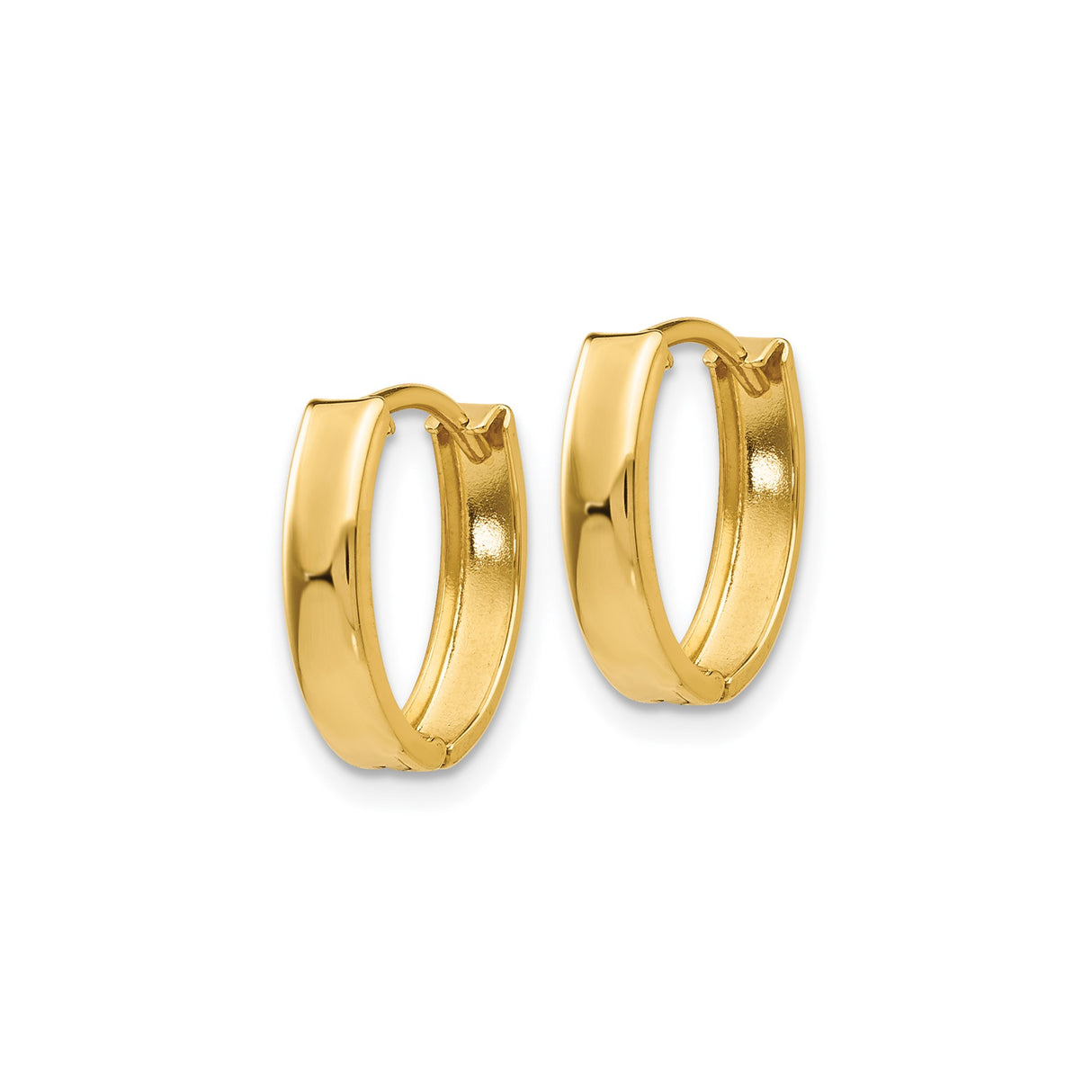 14k Yellow Gold Hoop Earrings, Polished Lightweight Oval Huggie Style for Women
