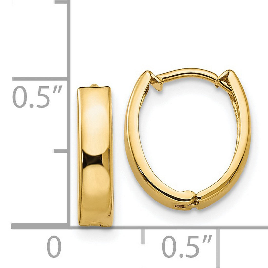 14k Yellow Gold Hoop Earrings, Polished Lightweight Oval Huggie Style for Women