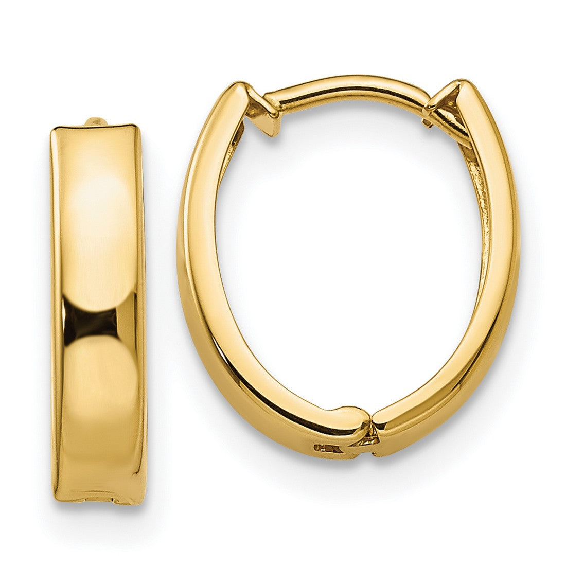 14k Yellow Gold Hoop Earrings, Polished Lightweight Oval Huggie Style for Women