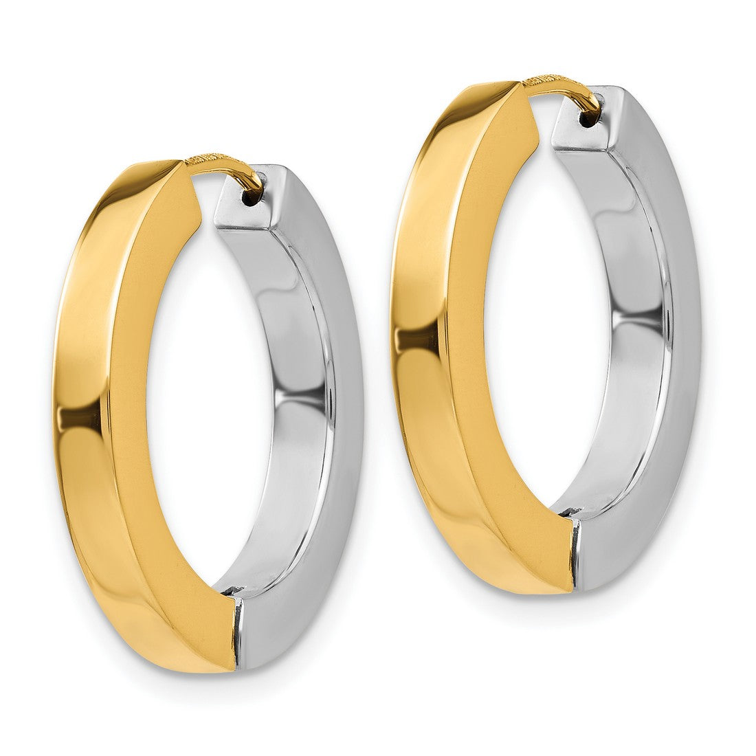 14k Two-Tone Gold Hoop Earrings, Polished Yellow and White Gold Huggie Style for Women