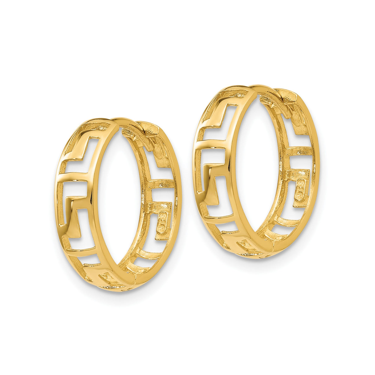 14k Yellow Gold Hoop Earrings with Greek Key Design, Geometric Infinity Pattern