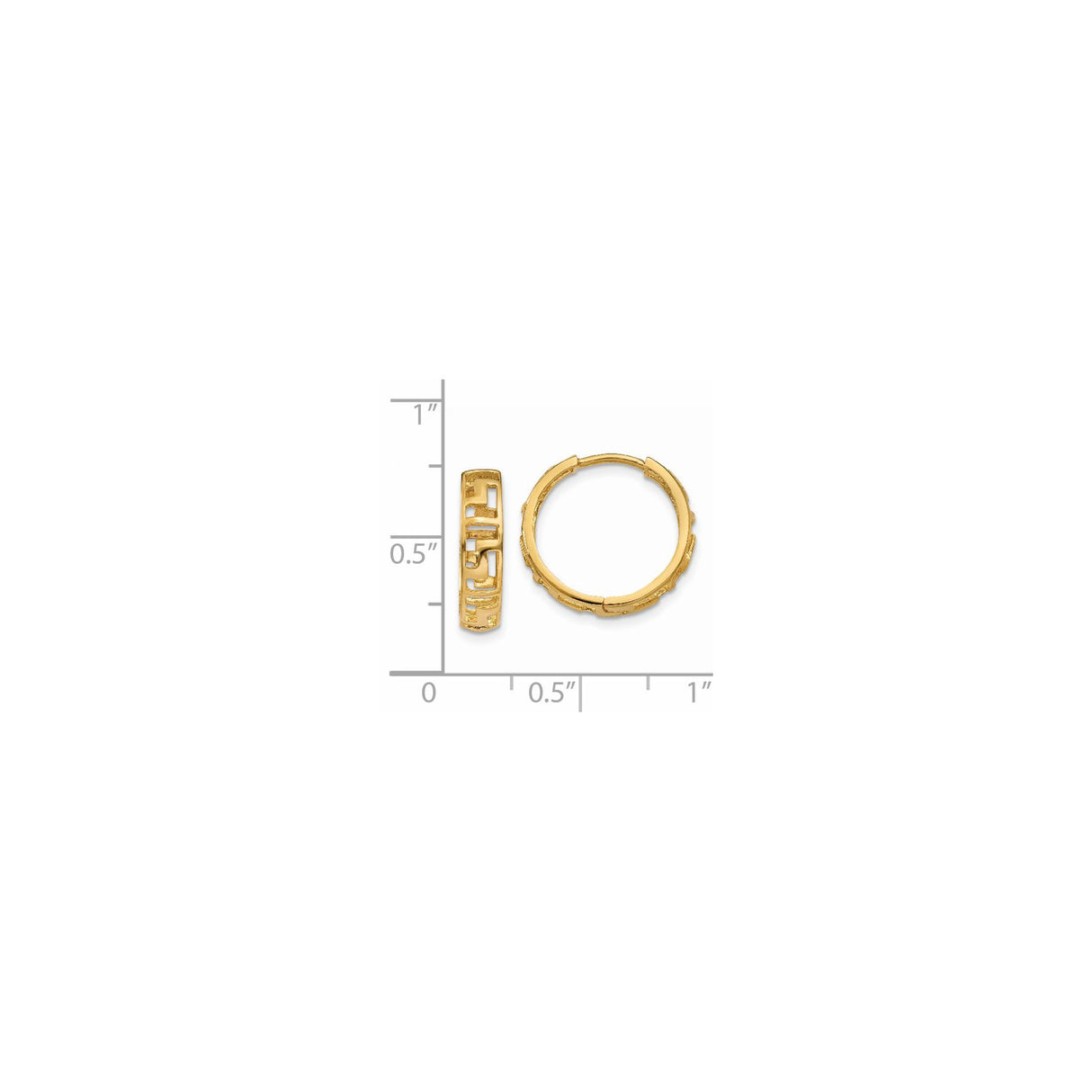 14k Yellow Gold Hoop Earrings with Greek Key Design, Geometric Infinity Pattern