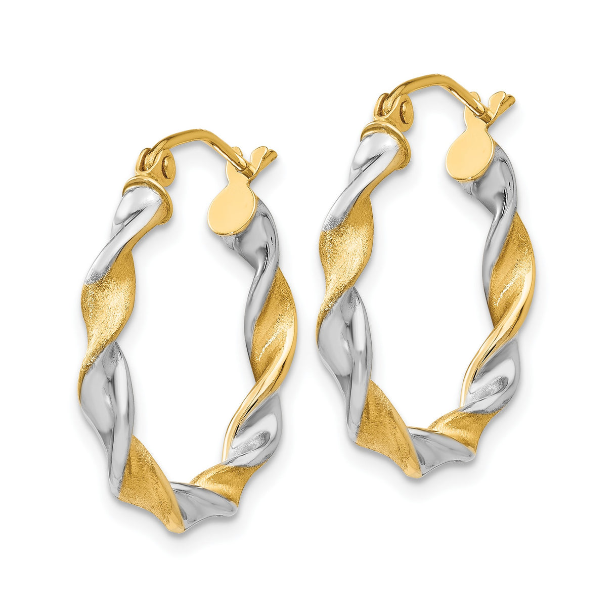14k White and Yellow Gold Twisted Hoop Earrings, Two-Tone Polished and Textured Finish