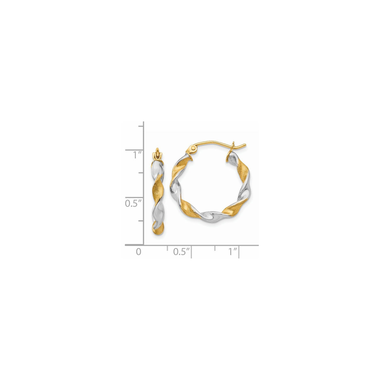 14k White and Yellow Gold Twisted Hoop Earrings, Two-Tone Polished and Textured Finish