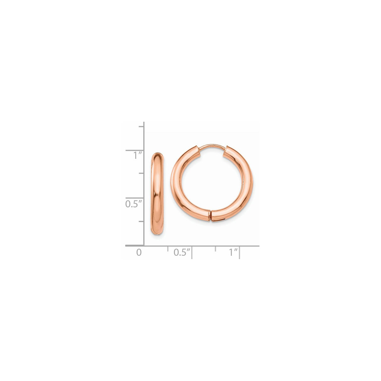 14k Rose Gold Hoop Earrings, Smooth Polished Minimalist Round Design for Women