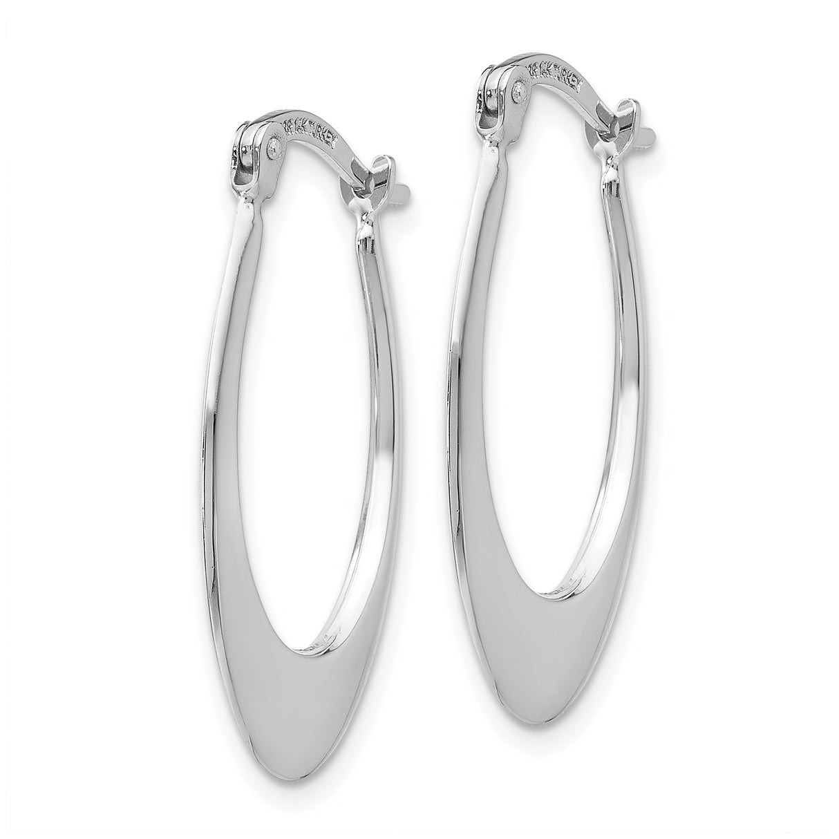 14k White Gold Oval Hoop Earrings with Hinged Snapback Closure, Polished Minimalist Design