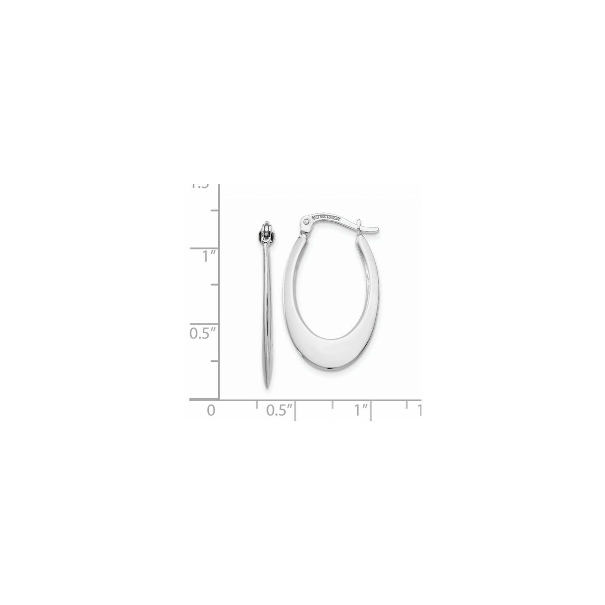 14k White Gold Oval Hoop Earrings with Hinged Snapback Closure, Polished Minimalist Design
