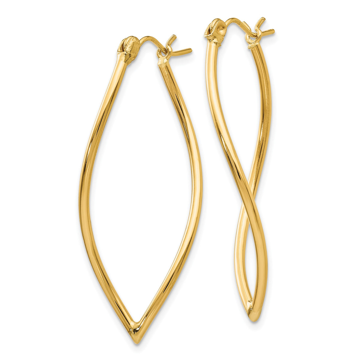 14k Yellow Gold Twisted Marquise Hoop Earrings, Polished Finish, Lightweight Modern Style