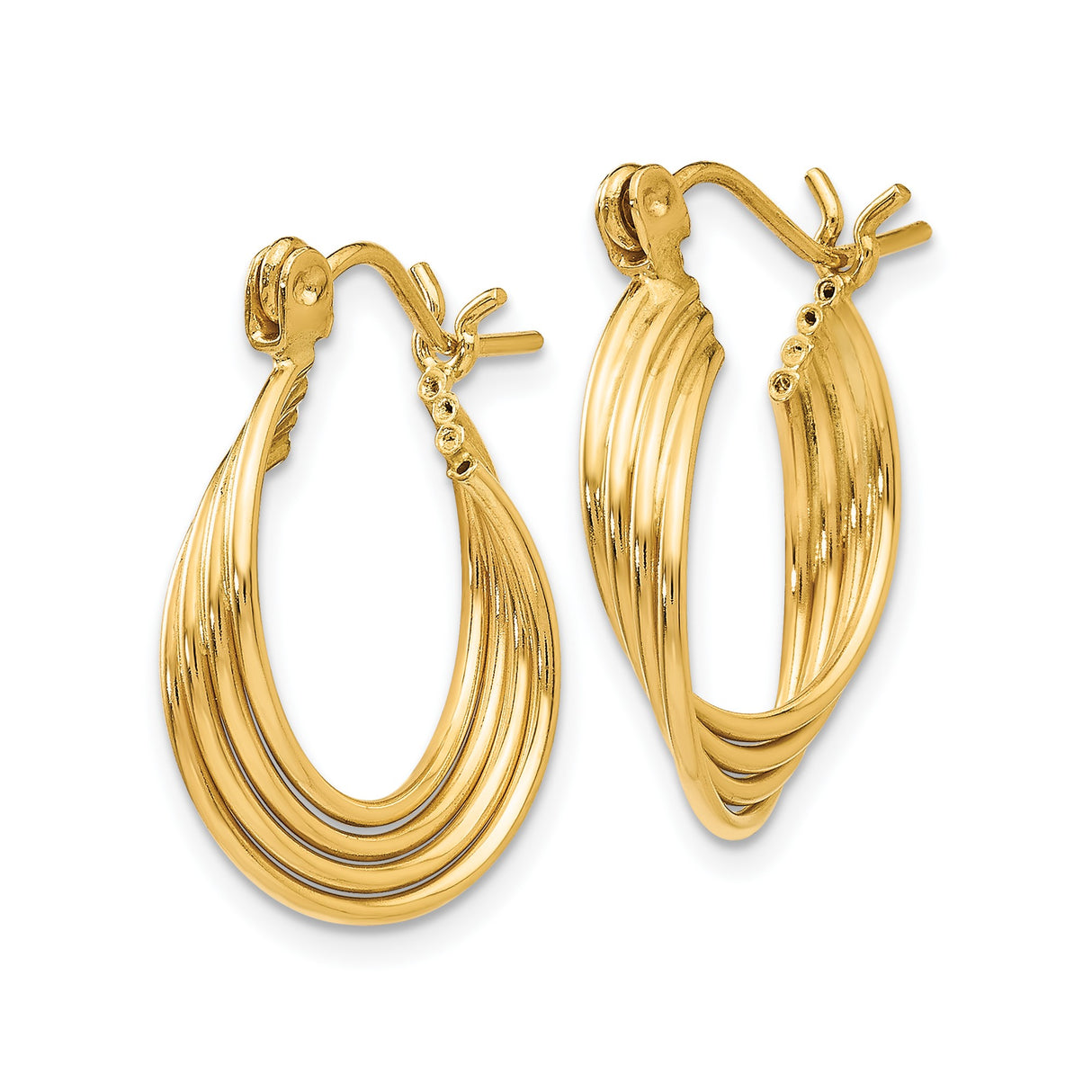 14k Yellow Gold Hoop Earrings, Twisted Ribbed Textured Round Dome Design for Women