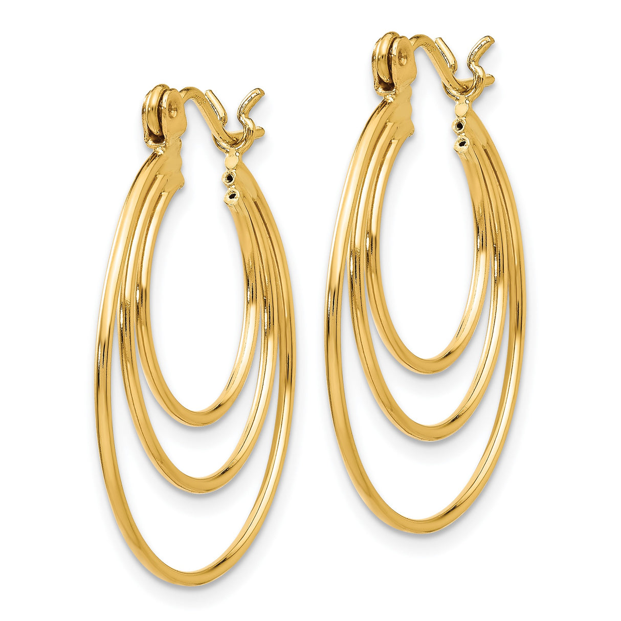 14k Yellow Gold Triple Hoop Earrings with Polished Finish and Layered Concentric Circle Design