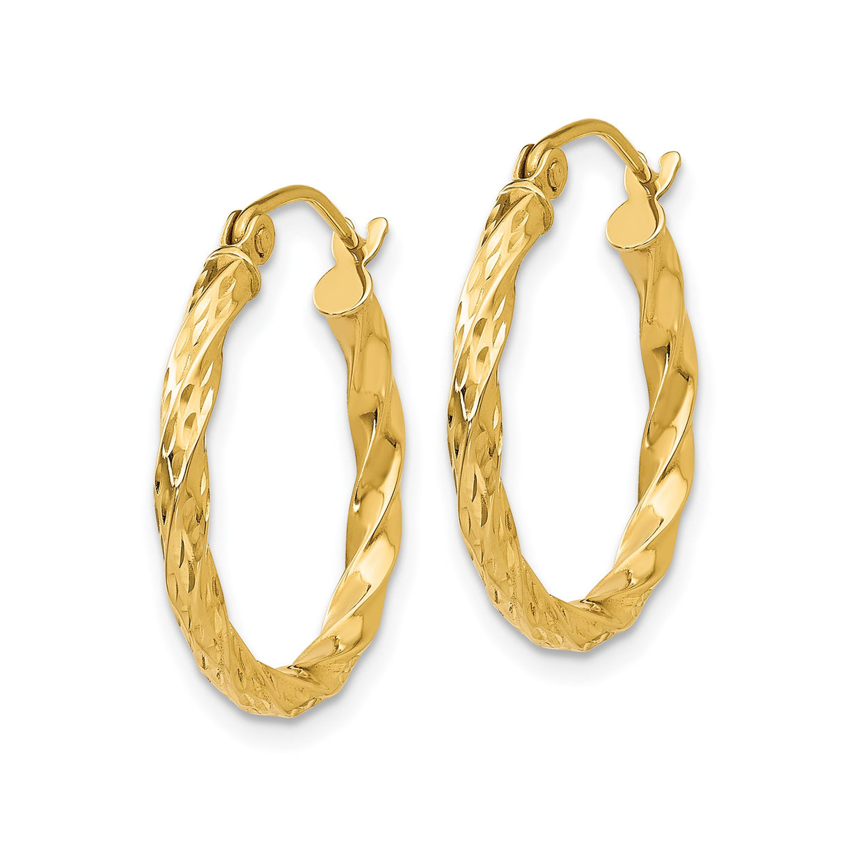 14k Yellow Gold Twisted Hoop Earrings with Diamond-Cut Finish and Hinged Closure