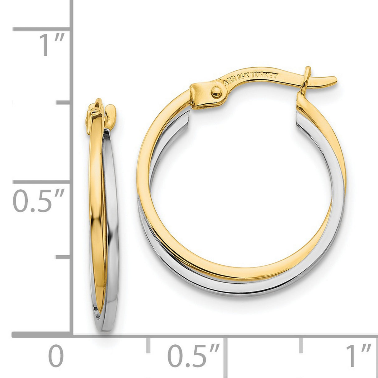 14k Yellow and White Gold Hoop Earrings, Lightweight Hollow Classic Design for Women