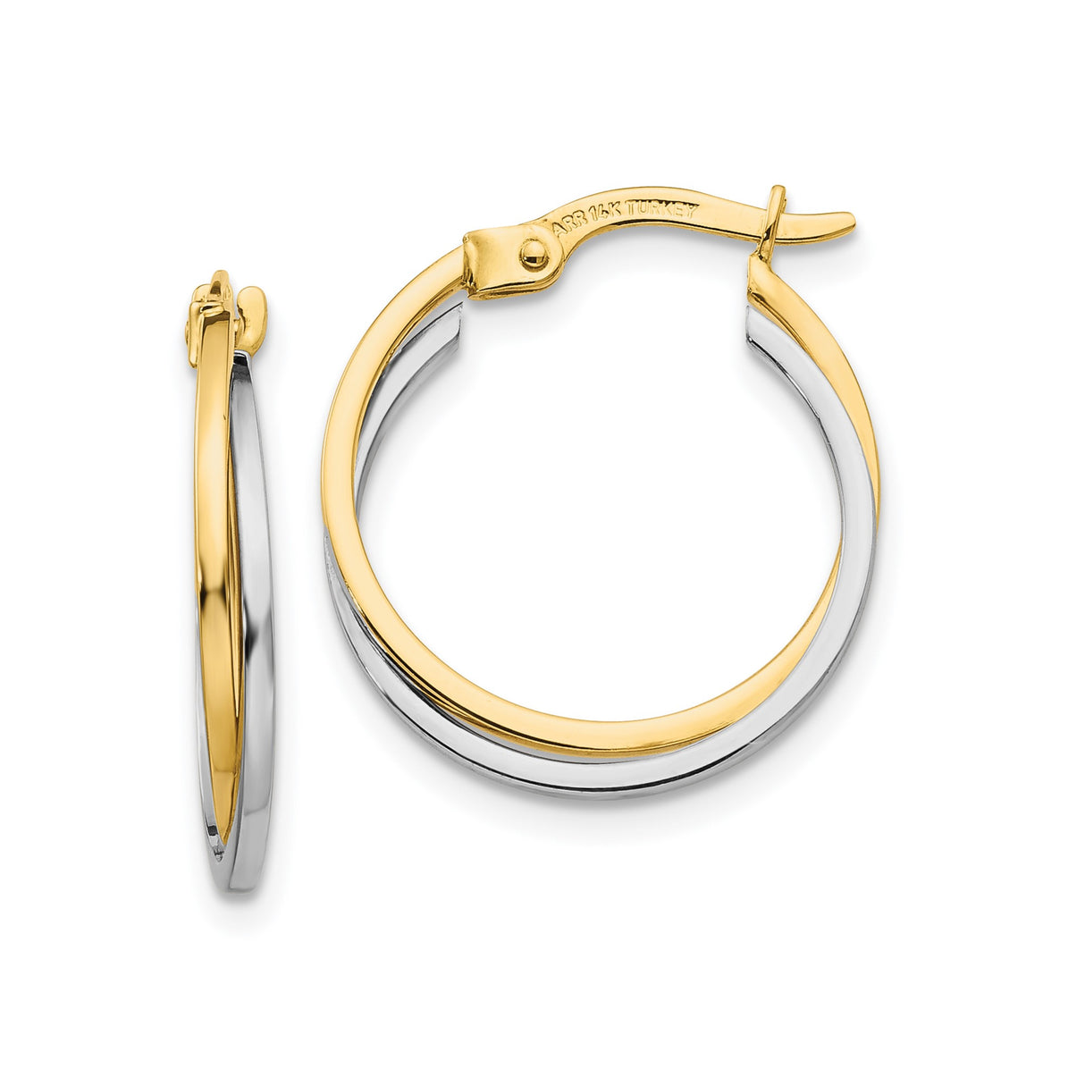 14k Yellow and White Gold Hoop Earrings, Lightweight Hollow Classic Design for Women