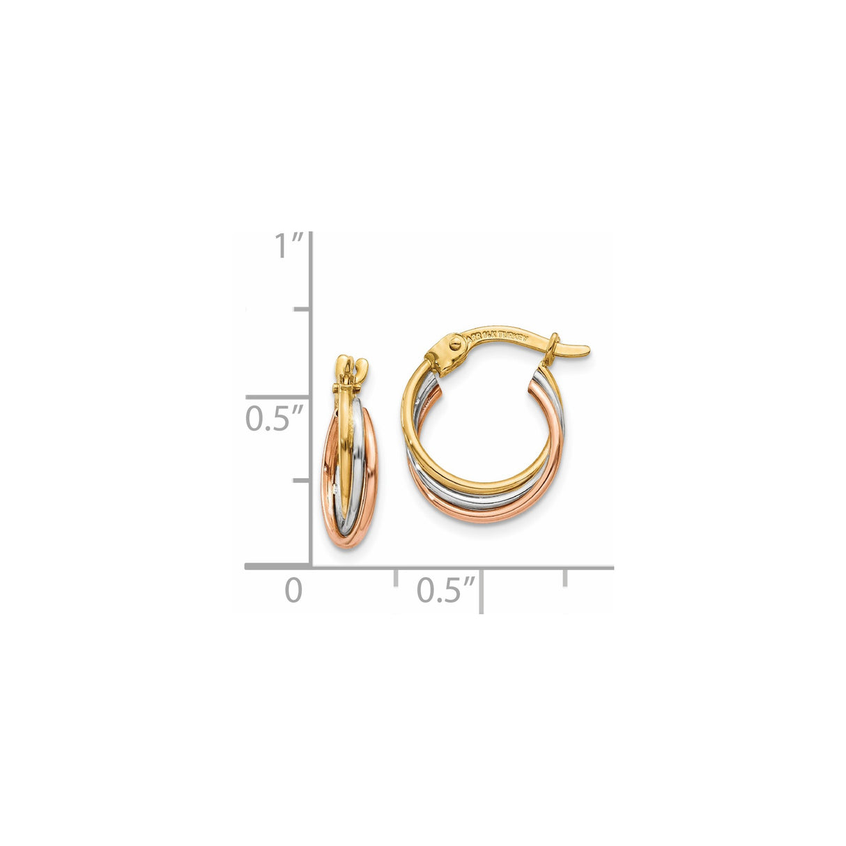 14k Tri Color Gold Hoop Earrings, Oval Twist Intertwined Design for Women
