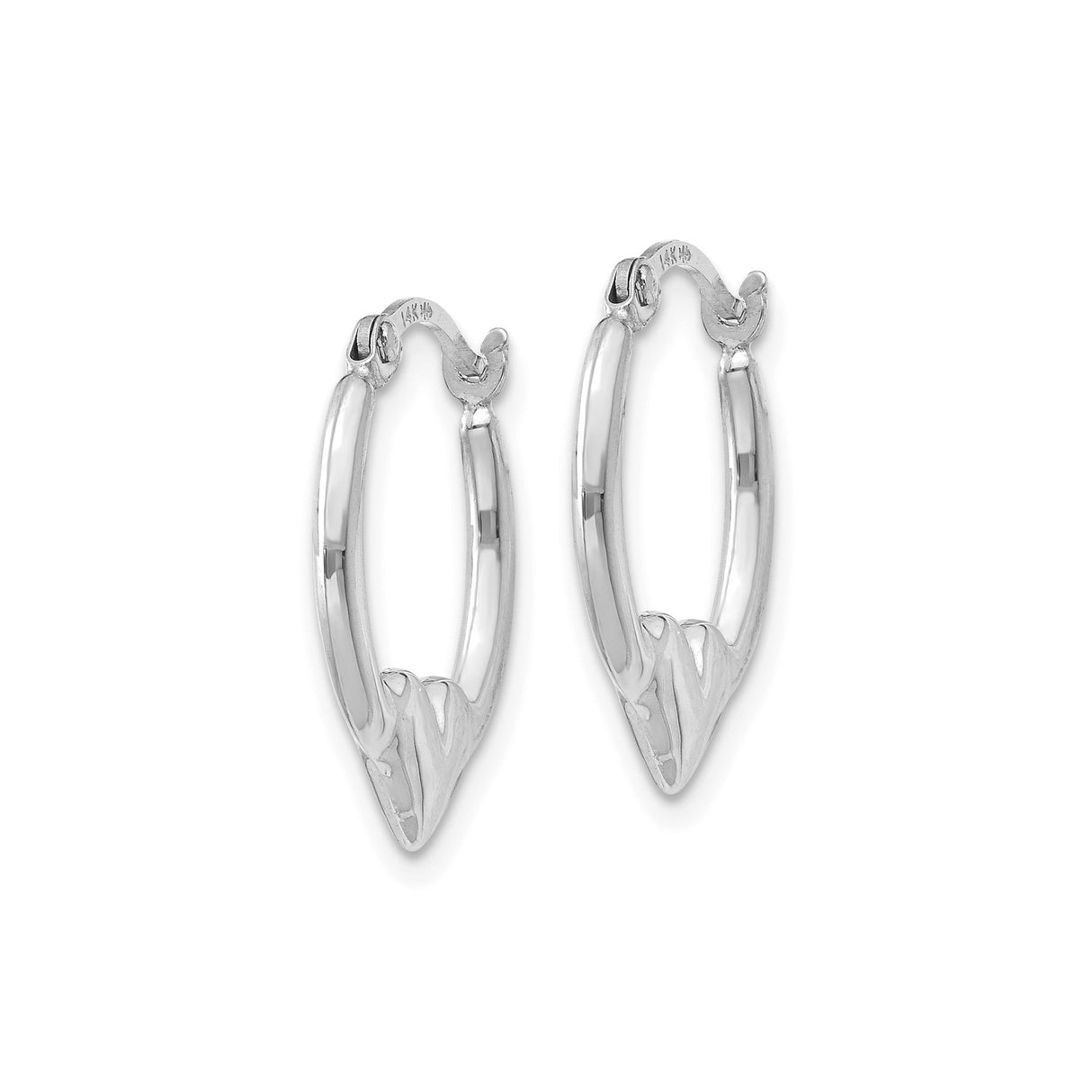 14k White Gold Heart Shaped Hoop Earrings with Hinged Design and Polished Finish