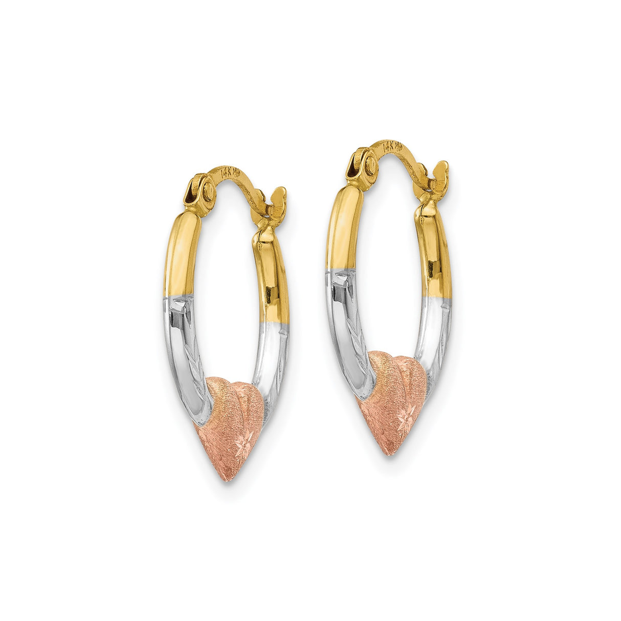 14k Tri-Color Gold Hoop Earrings with Starburst Heart Design for Women