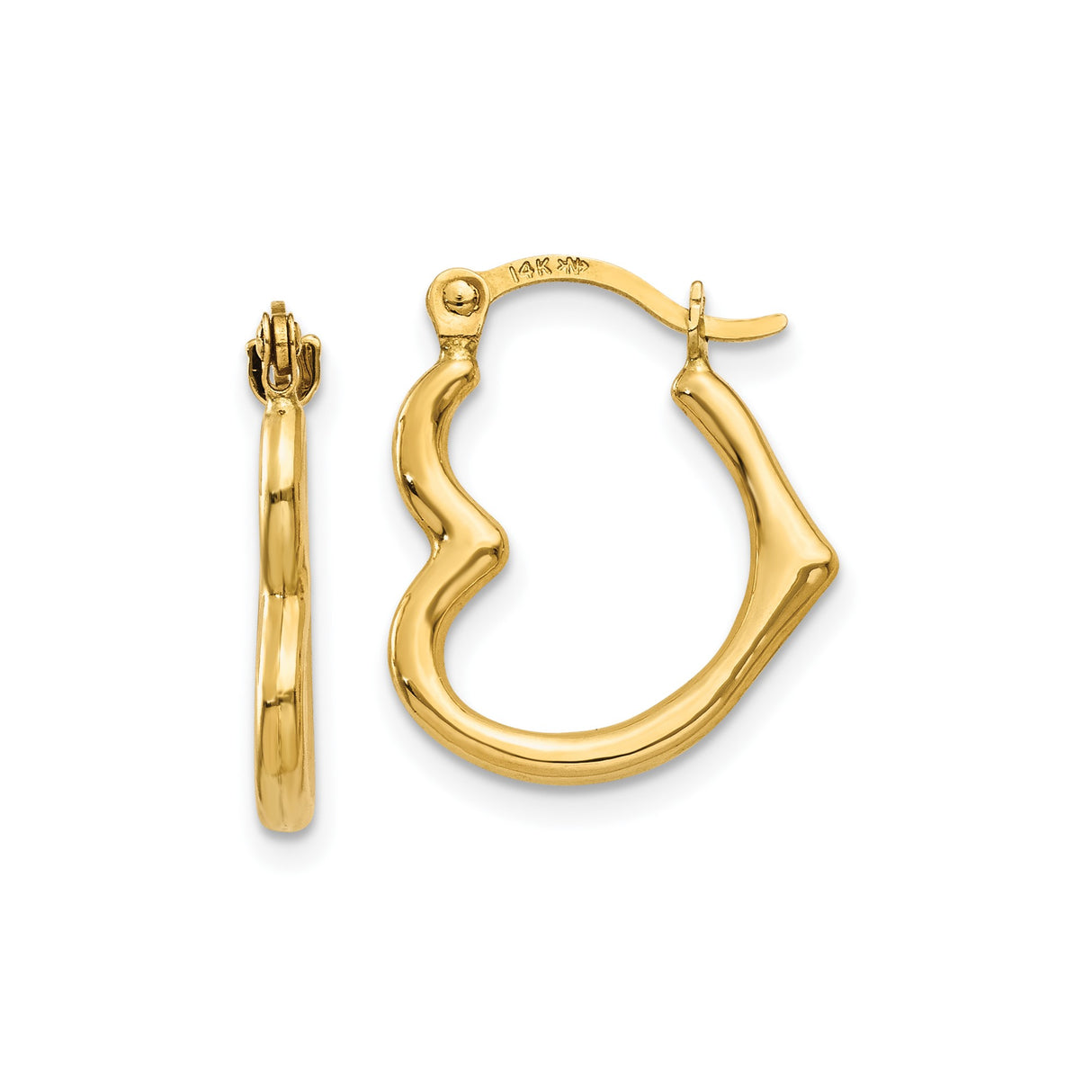 14k Yellow Gold Hoop Earrings, Lightweight Wavy Design with High Polish Finish