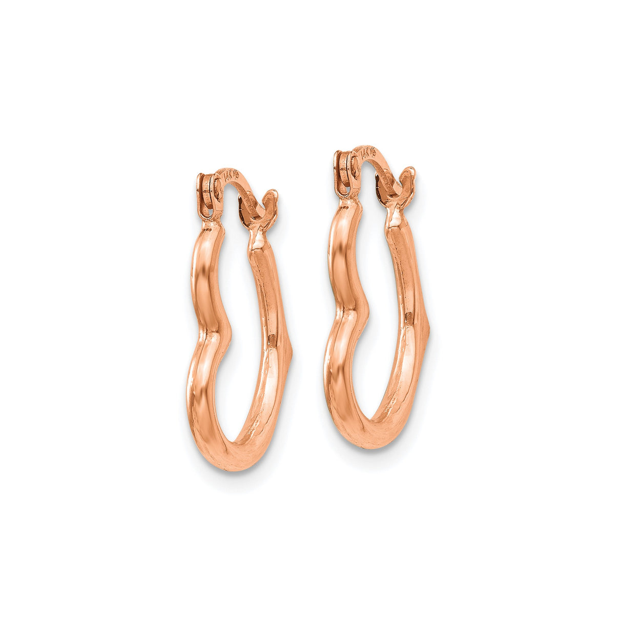 14k Rose Gold Hoop Earrings, Wavy Design, Polished Minimalist Style, Lightweight Latch-Back Closure