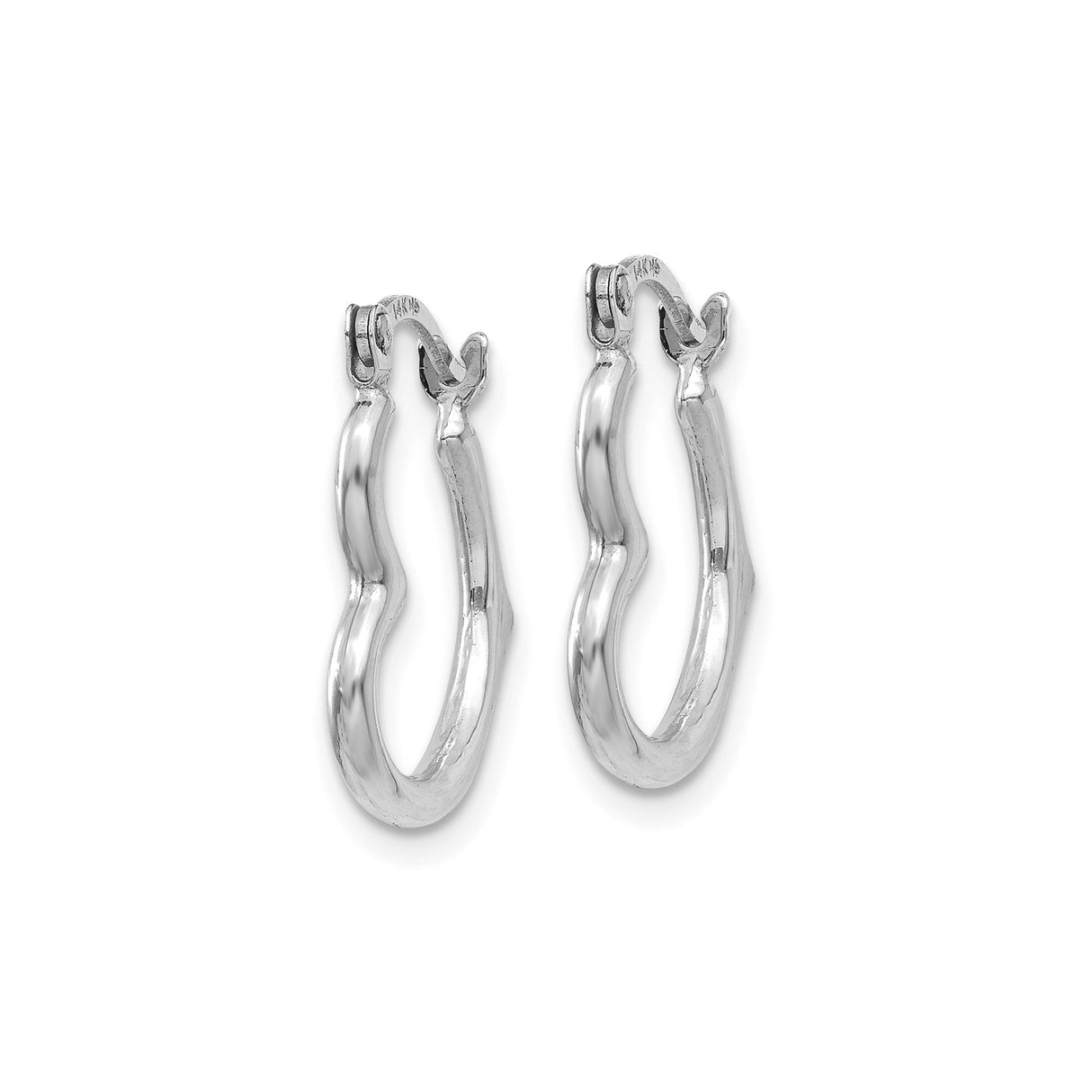 14k White Gold Twisted Hoop Earrings, Wavy Polished Design, Lightweight Contemporary Style