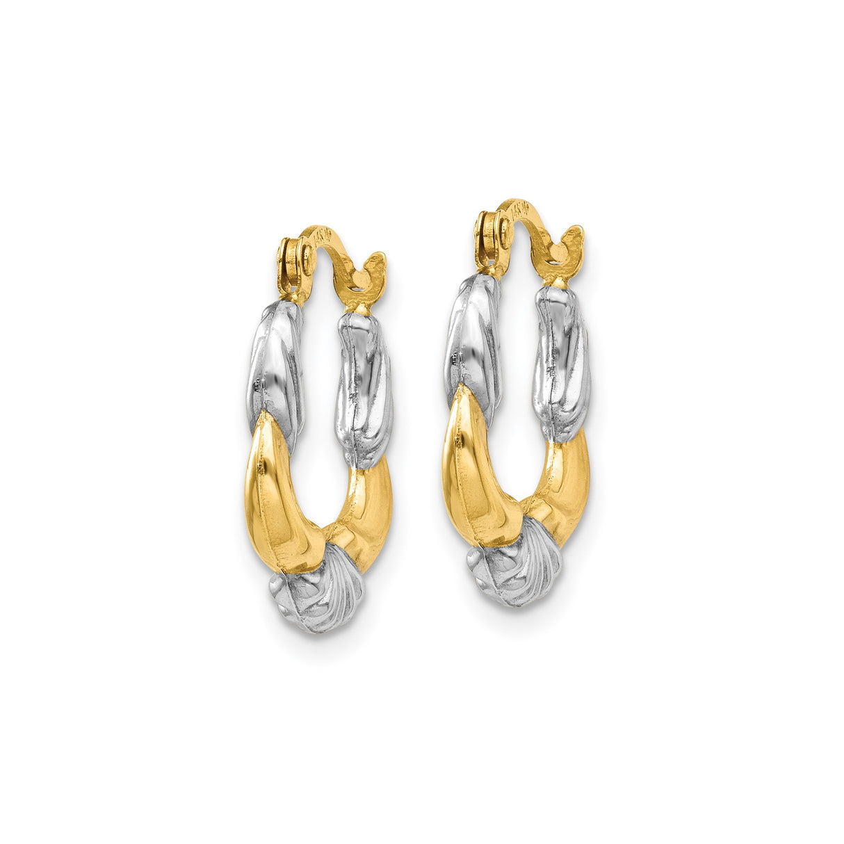 14k Yellow Gold Hoop Earrings with Twisted Design, Polished and Brushed Two-Tone Finish