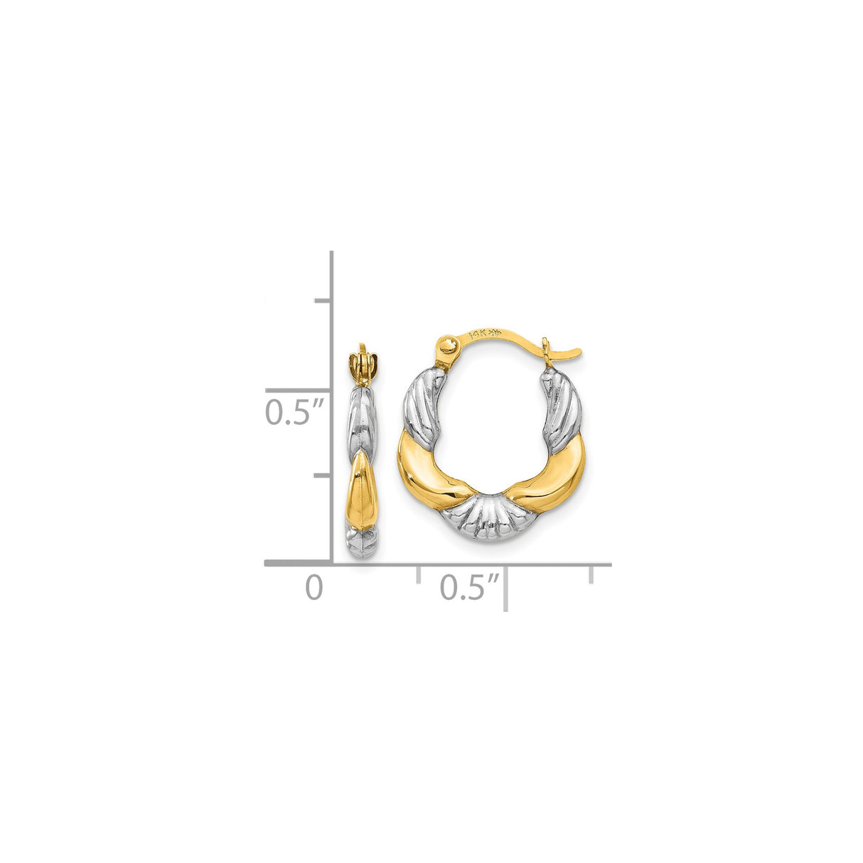 14k Yellow Gold Hoop Earrings with Twisted Design, Polished and Brushed Two-Tone Finish