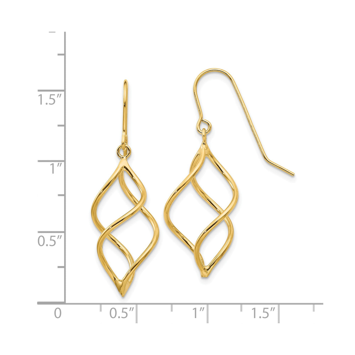 14k Yellow Gold Dangle Earrings with Twisted Teardrop Shape and Sculptural Open Design