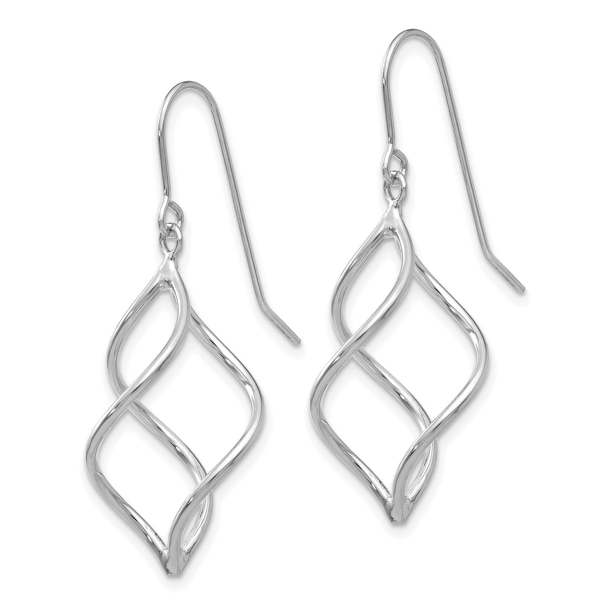14k White Gold Dangle Earrings with Twisted Teardrop Spiral Design, Polished Modern Style