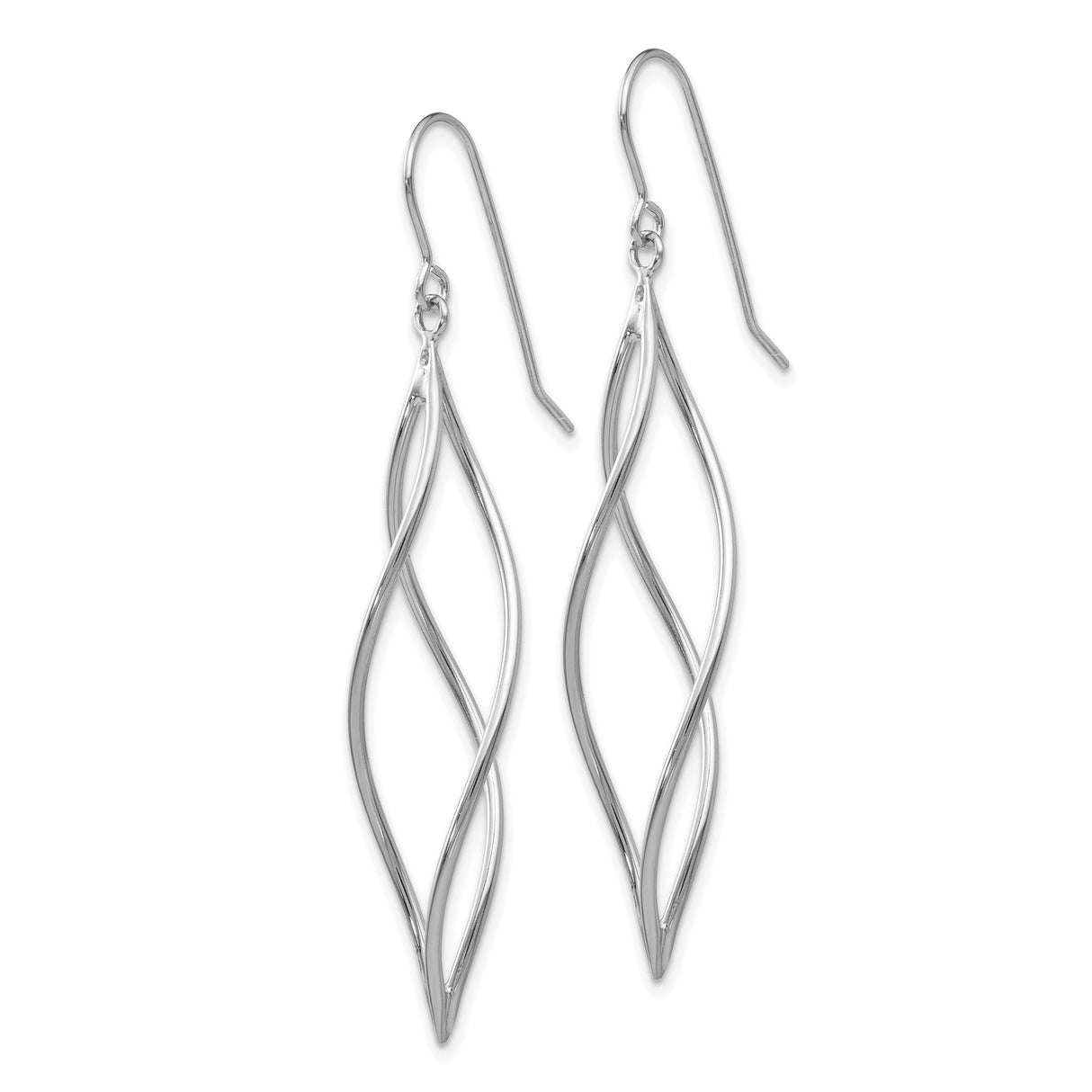 14k White Gold Dangle Earrings with Twisted Open Marquise Design, Lightweight Modern Style