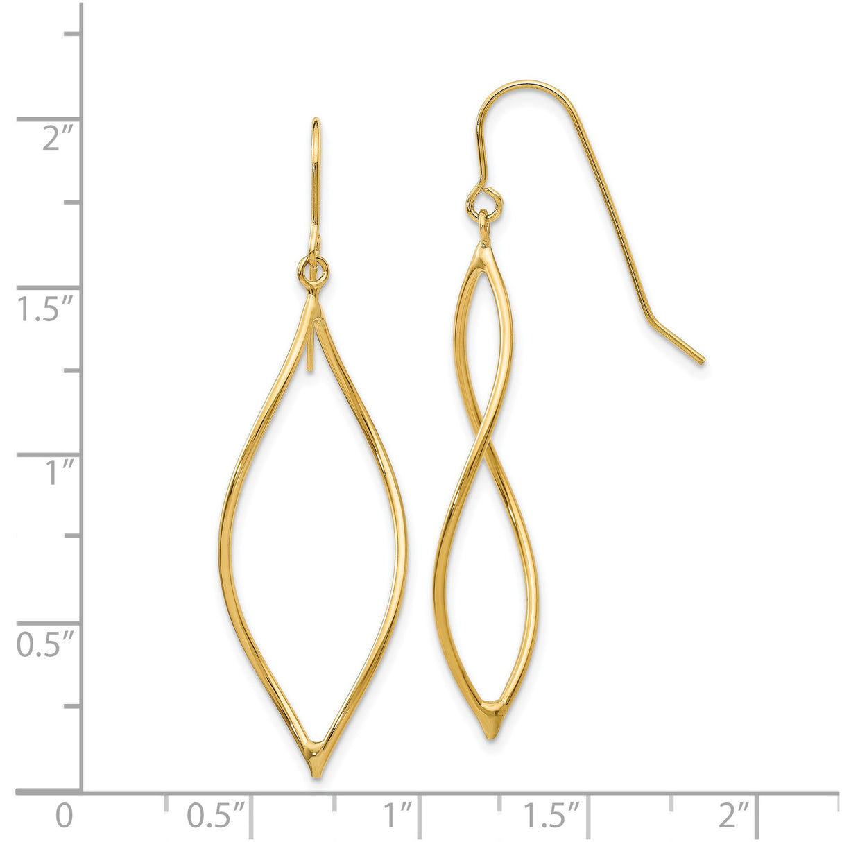 14K Yellow Gold Dangle Earrings Open Marquise Twist