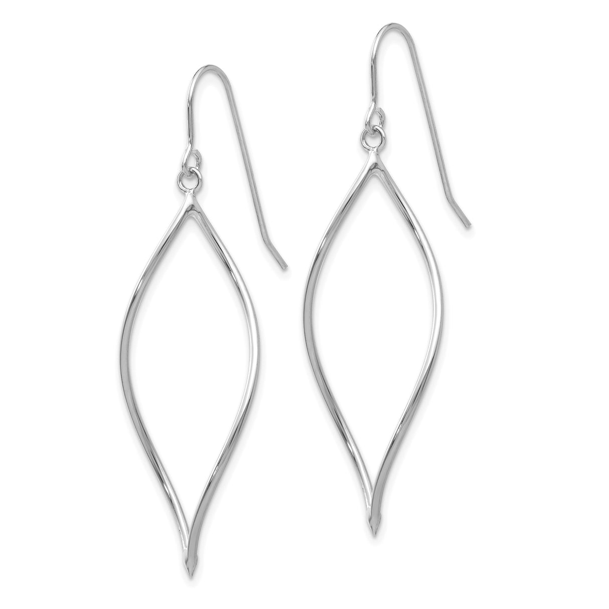 14k White Gold Dangle Earrings, Open Marquise Twist Design with Shepherd Hook