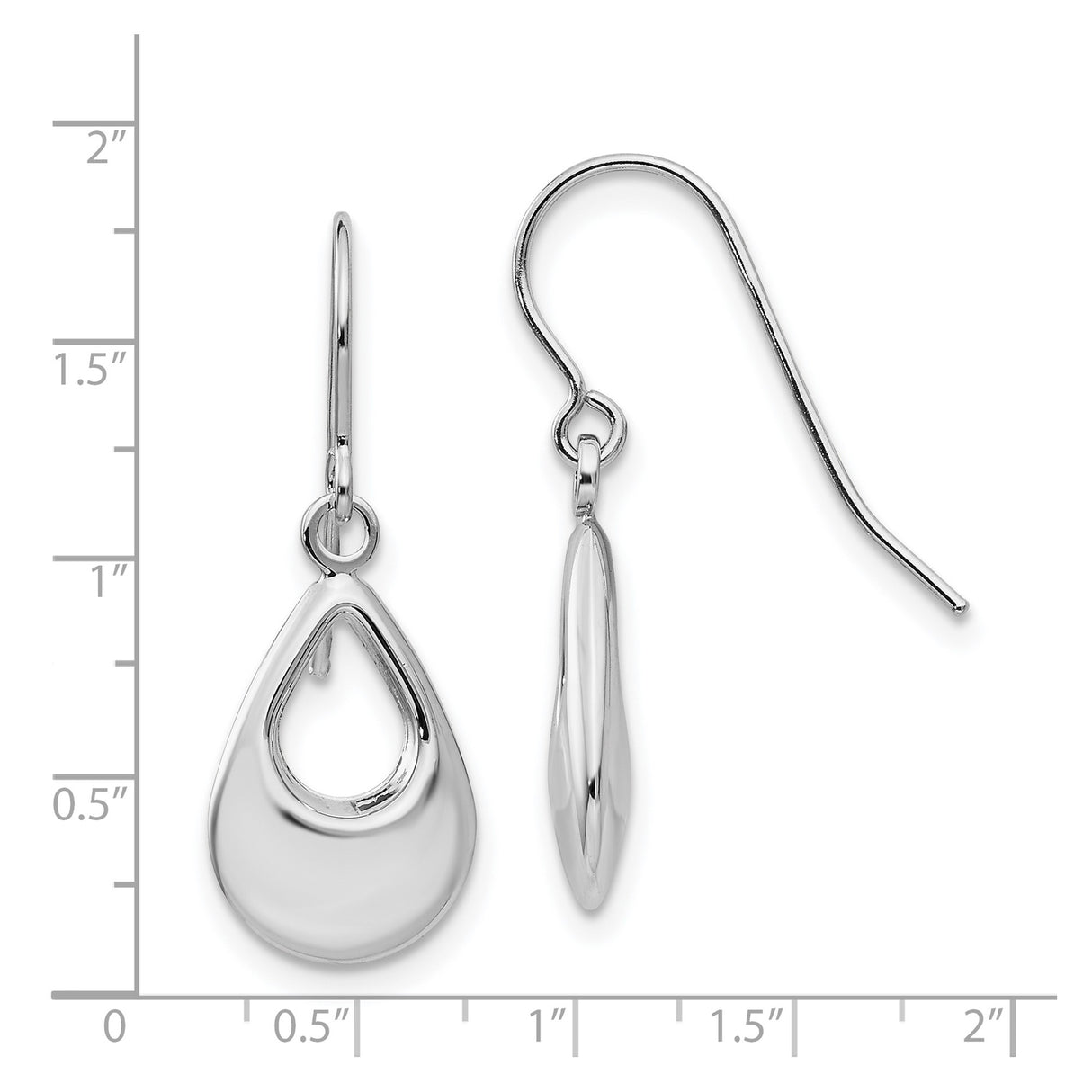 14k White Gold Dangle Earrings, Open Teardrop Design, Polished Minimalist Style for Women