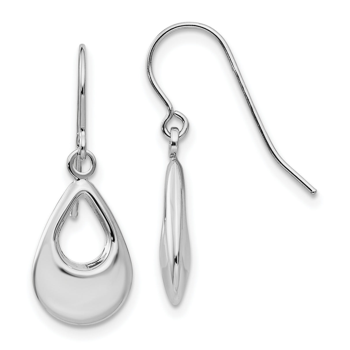 14k White Gold Dangle Earrings, Open Teardrop Design, Polished Minimalist Style for Women