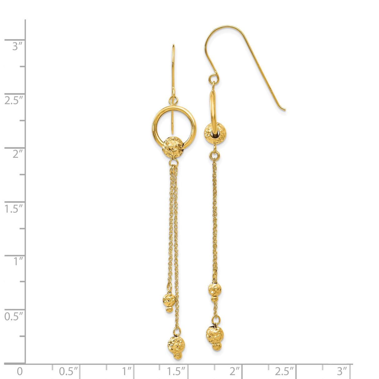 14k Yellow Gold Dangle Earrings with Textured Drop Beads and Chain Link Circles