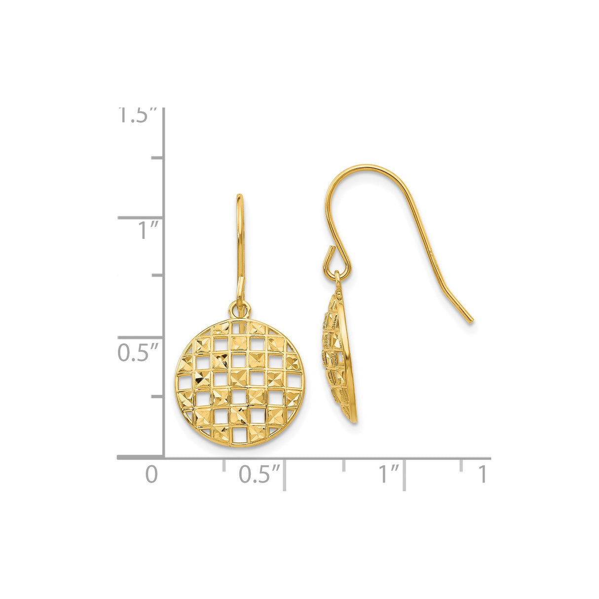 14k Yellow Gold Dangle Earrings with Open Lattice Design and Diamond Cut Detailing