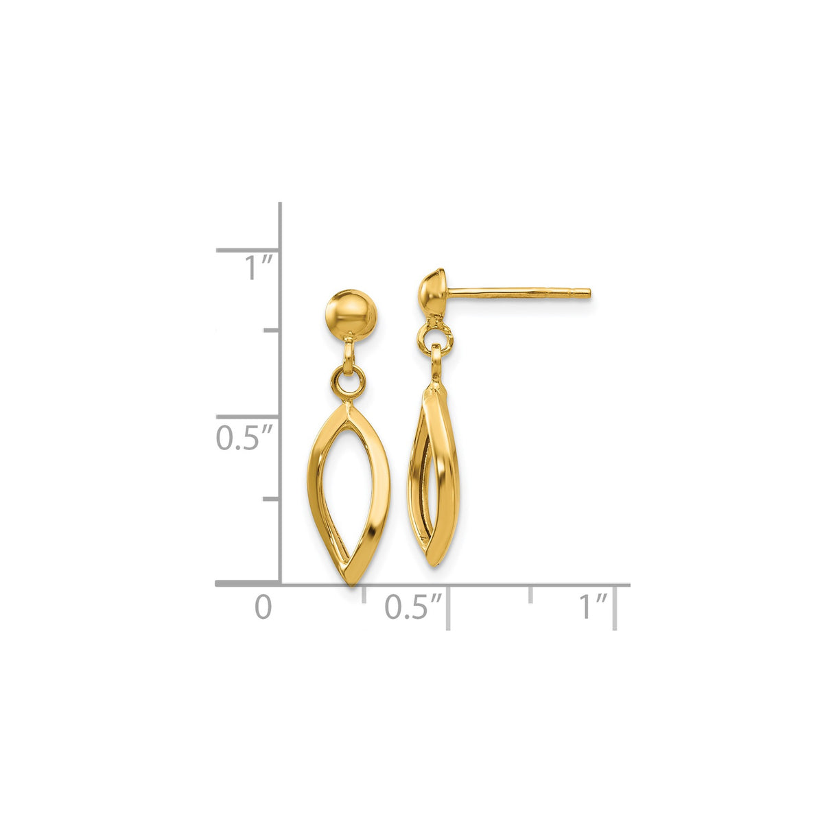 14k Yellow Gold Dangle Earrings, Open Marquise Ichthys Christian Symbol Design