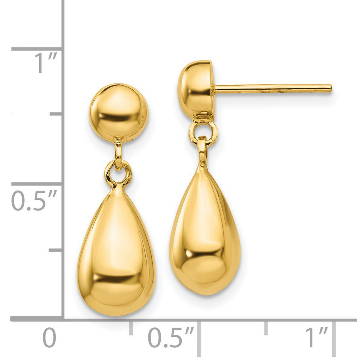 14k Yellow Gold Teardrop Dangle Earrings, Polished Drop Style for Women