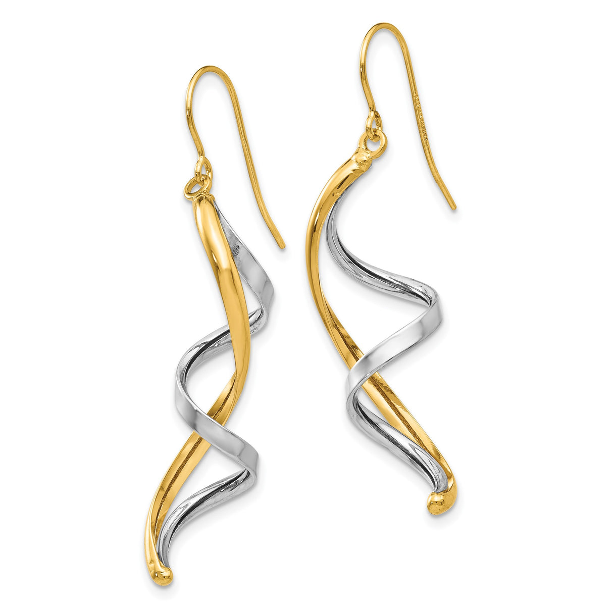 14k Yellow Gold Dangle Earrings with Twisted Helix Spiral Design for Women